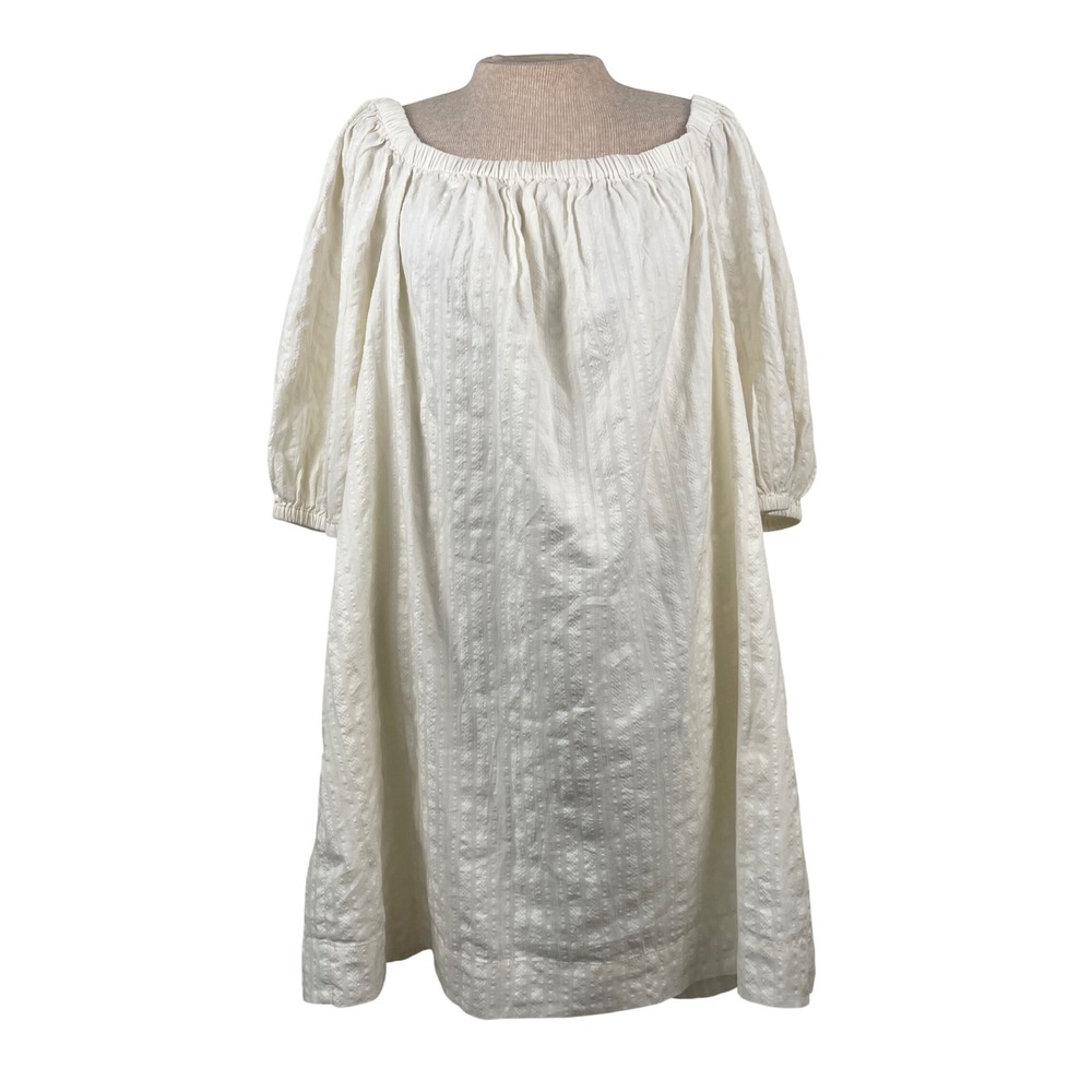 Old Navy Womens Cotton Cream Off‎ Shoulder Puff Sleeve Shift Dress Large NEW